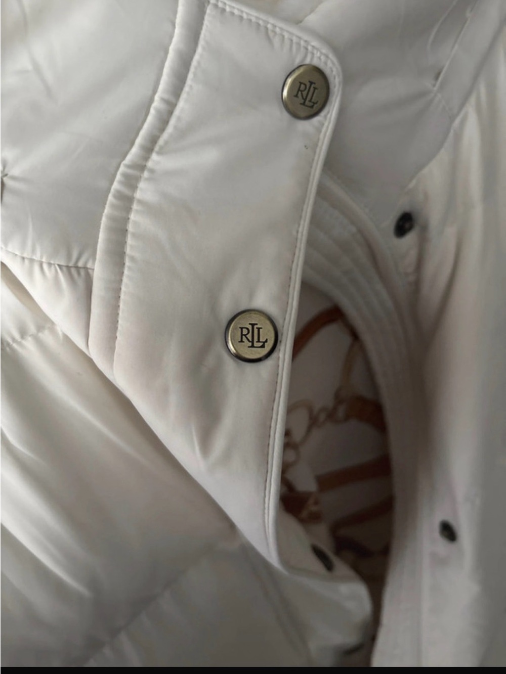 Ralph Lauren Cream Quilted Puffer Jacket with Faux Fur Hood - Picture 3 of 4